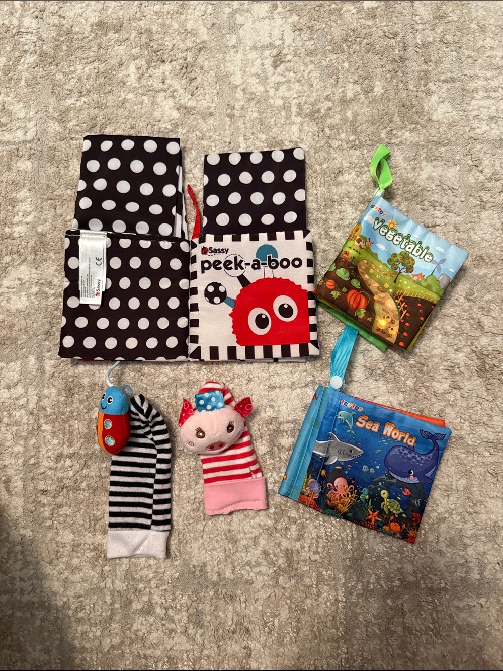 Sassy Peek-a-Boo Soft Baby Cloth Book Set - Black & White with Colorful Accents